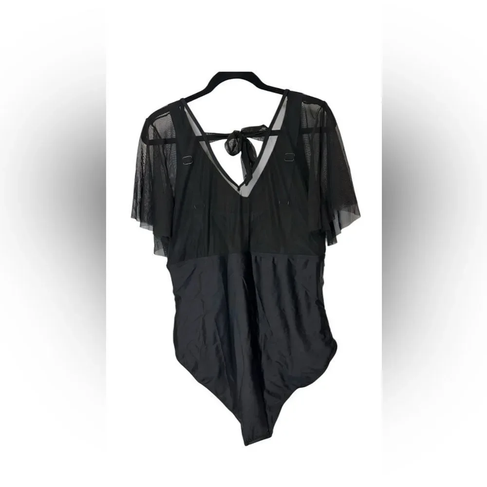 NWT BloomChic Black Swimsuit with Sheer Detail